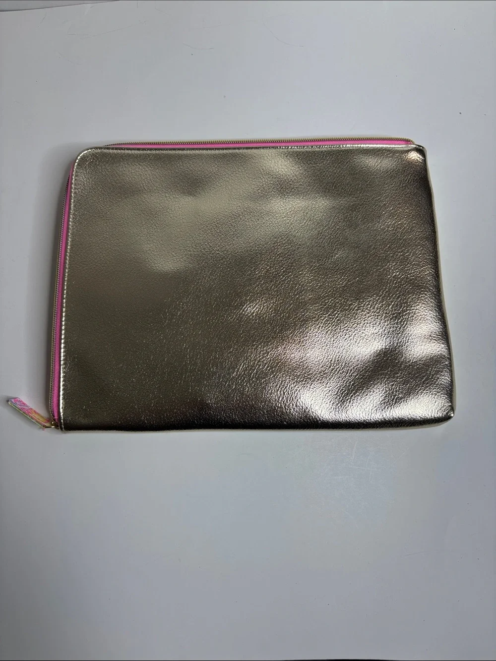 Lilly Pulitzer Gold Metallic Cosmetic Pouch with Pink Trim